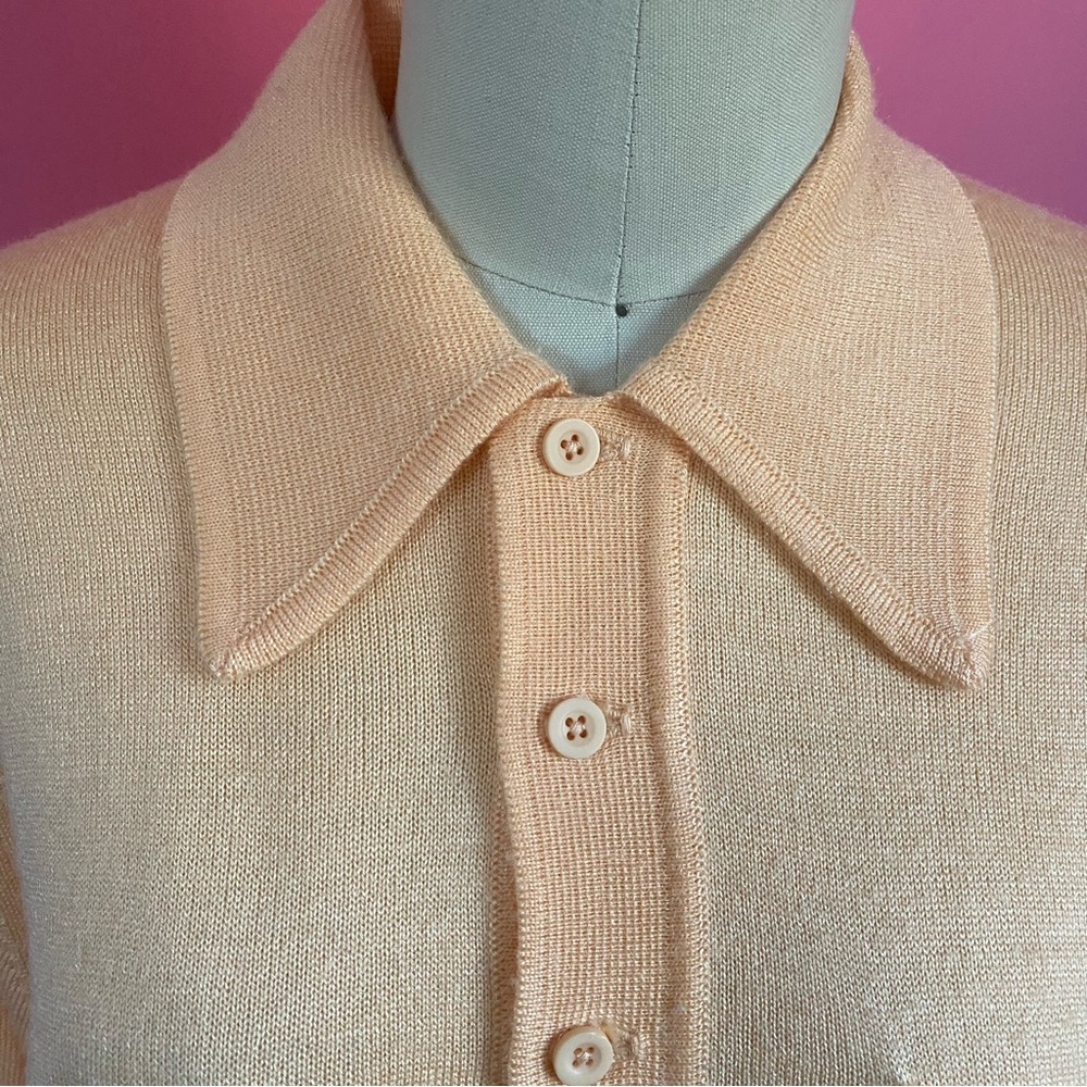 🌈4/$20🌈 Vintage 70s/80s Preppy Pastel Tangerine Orange Sweater Knit Polo M - Picture 3 of 14
